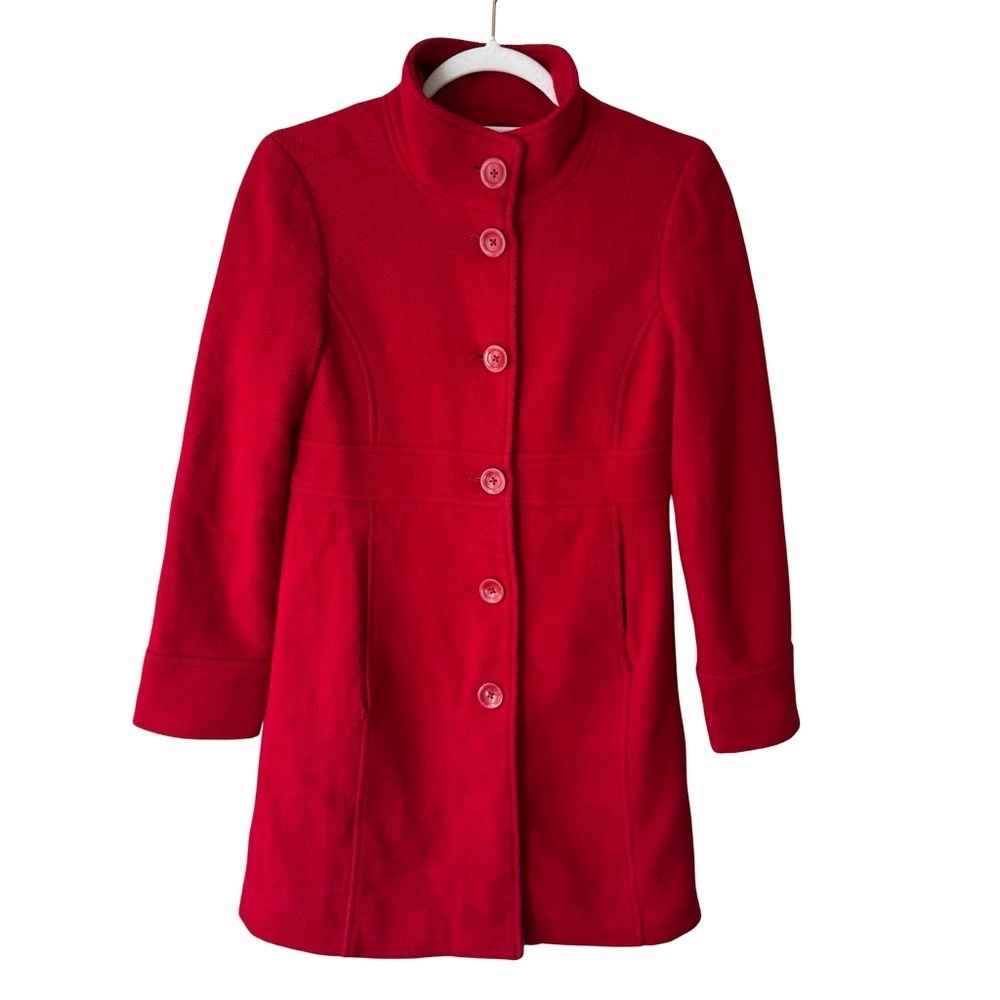 Elvissa Girl Women's Red Button-Up Tailored Wool Blend Coat Size 10 Cozy Winter